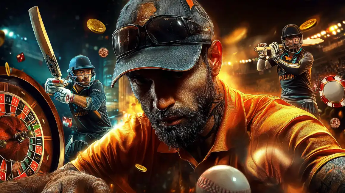 A dynamic collage showing the thrilling fusion of cricket betting and classic casino games like roulette, all available in one place at KKBD.