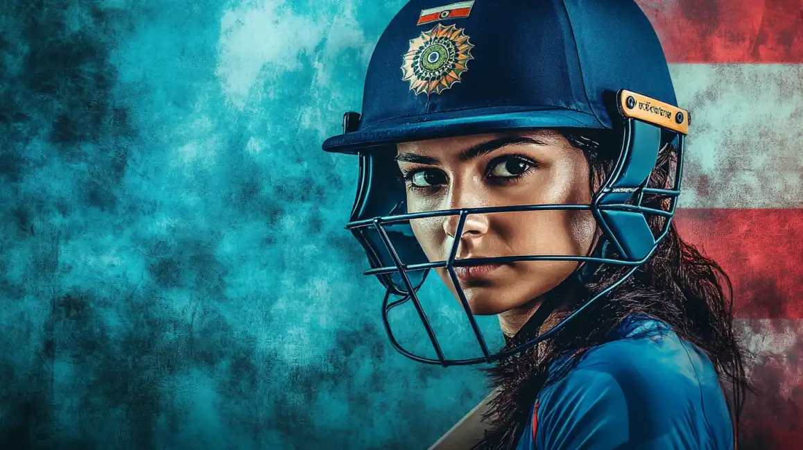 একজন দৃঢ়প্রতিজ্ঞ মহিলা ক্রিকেট খেলোয়াড় হেলমেট পরে একটি দেশপ্রেমী পটভূমির সামনে গর্বিতভাবে দাঁড়িয়ে, KKBD-এর সাথে আপনি বাজি ধরতে পারেন এমন আন্তর্জাতিক ক্রীড়ার উৎসাহের প্রতিনিধিত্ব করে।